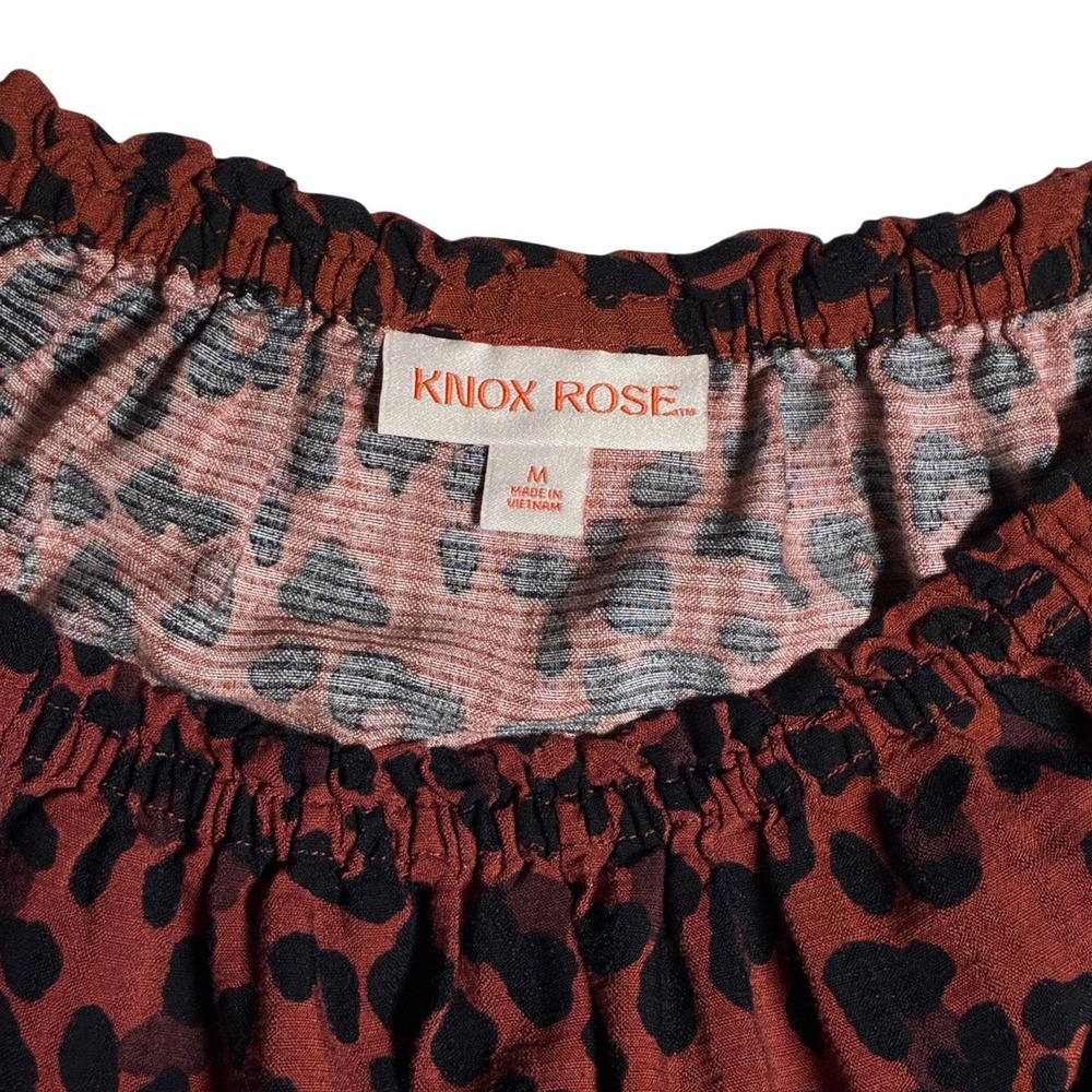 Knox Rose Leopard Print Smocked Waist Boho Tiered A-Line Dress Brown Size M - Picture 5 of 8